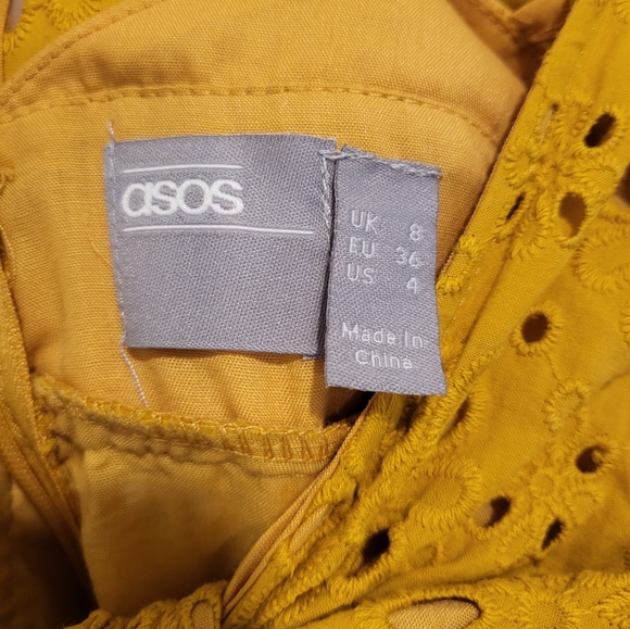 SOLD OFF PM Mustard mango gold eyelet lace flounce dress - Picture 4 of 6